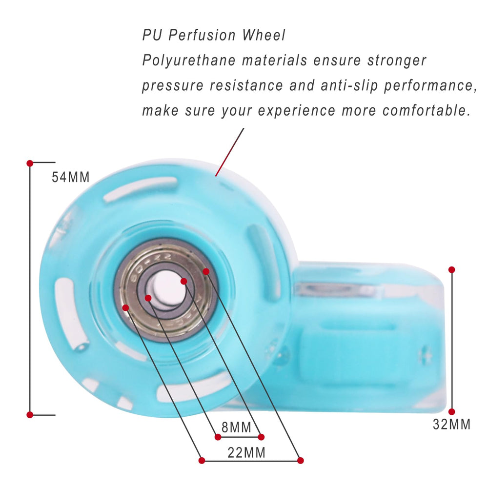 Nattork wheels installed on quad skates demonstrating improved roll and stylish glow