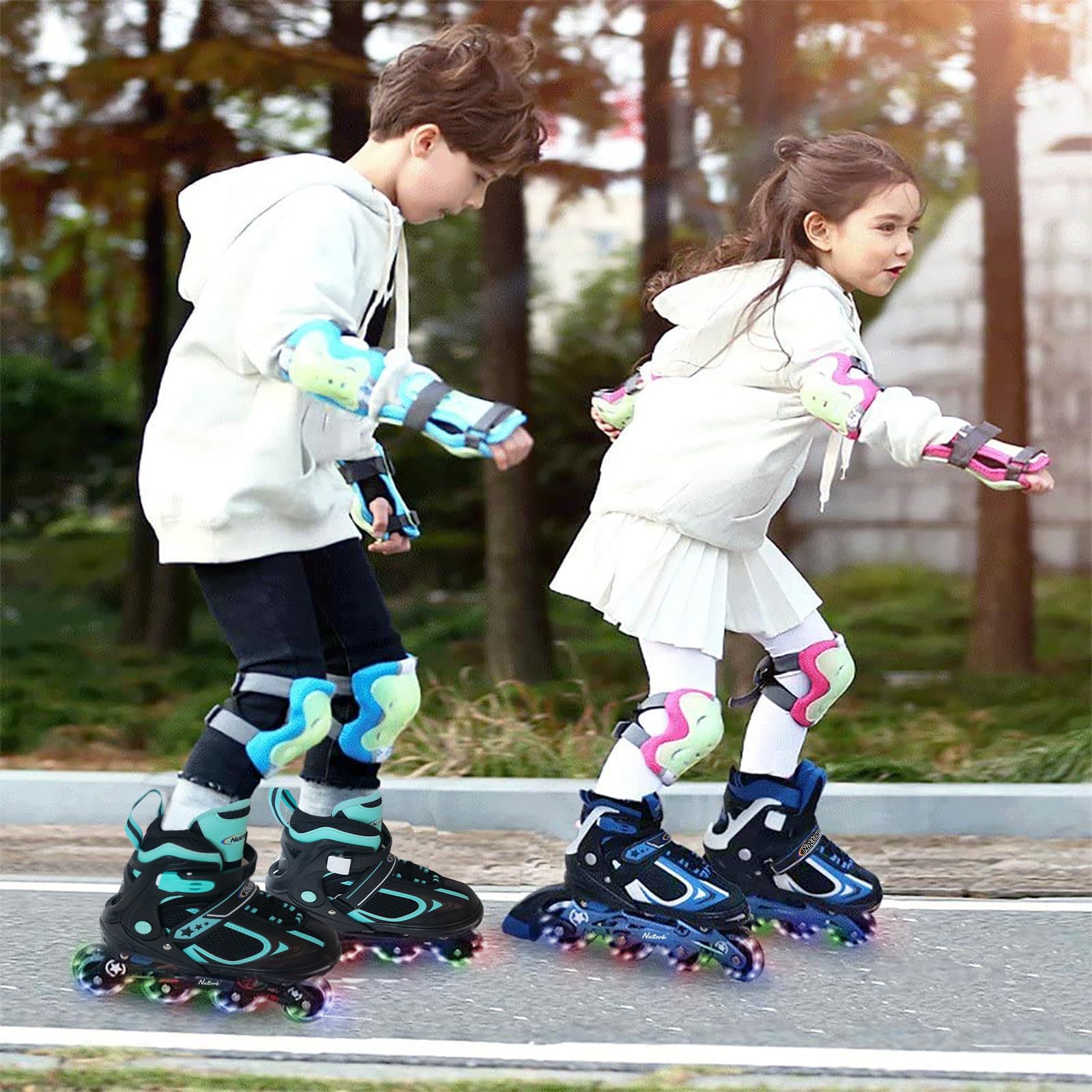 Nattork skates in use at park showing playful outdoor exercise