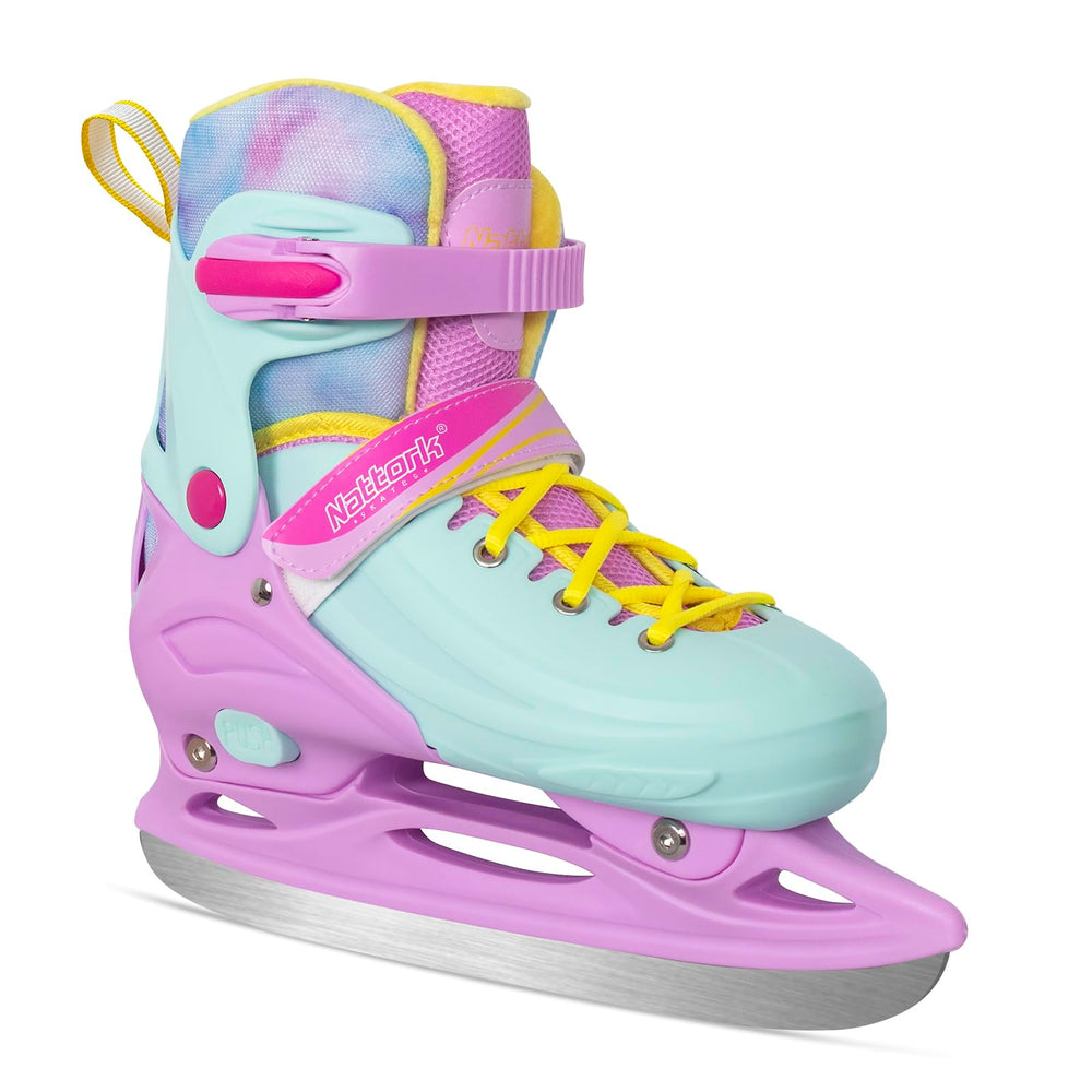 Nattork front view showing teal skates and secure buckles, safety-focused fit