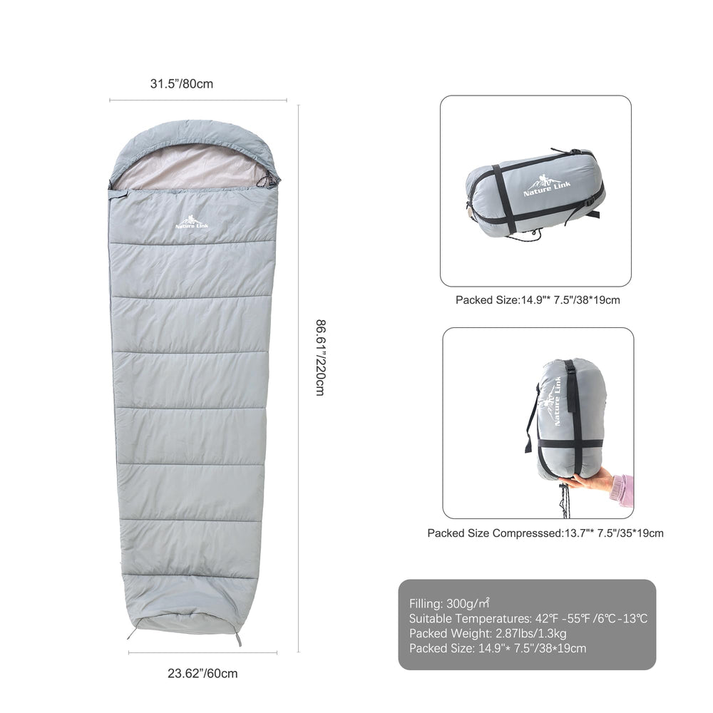 Nature Link sleeping bag compressed into stuff sack for compact backpack carry benefit