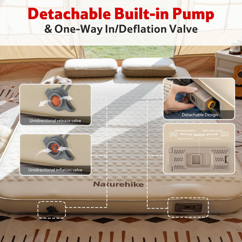 Naturehike close-up of built-in pump illustrating fast two-minute inflation benefit