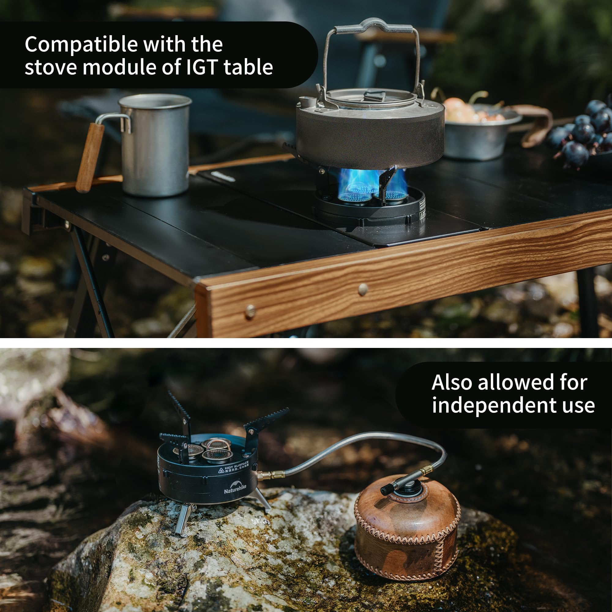 Naturehike stainless steel burner close-up highlighting durable corrosion-resistant surface
