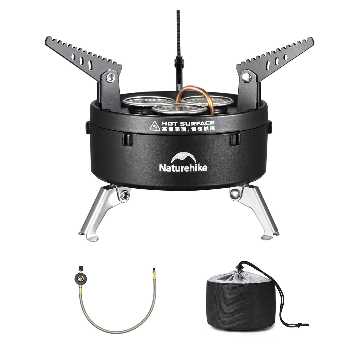 Naturehike front view mounted in IGT table showing tidy integration and stable cooking