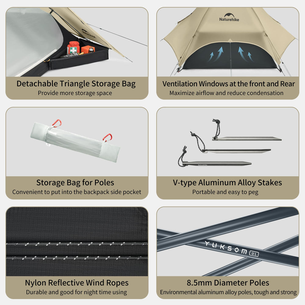 Naturehike detachable triangle storage bag and interior pockets for organized gear