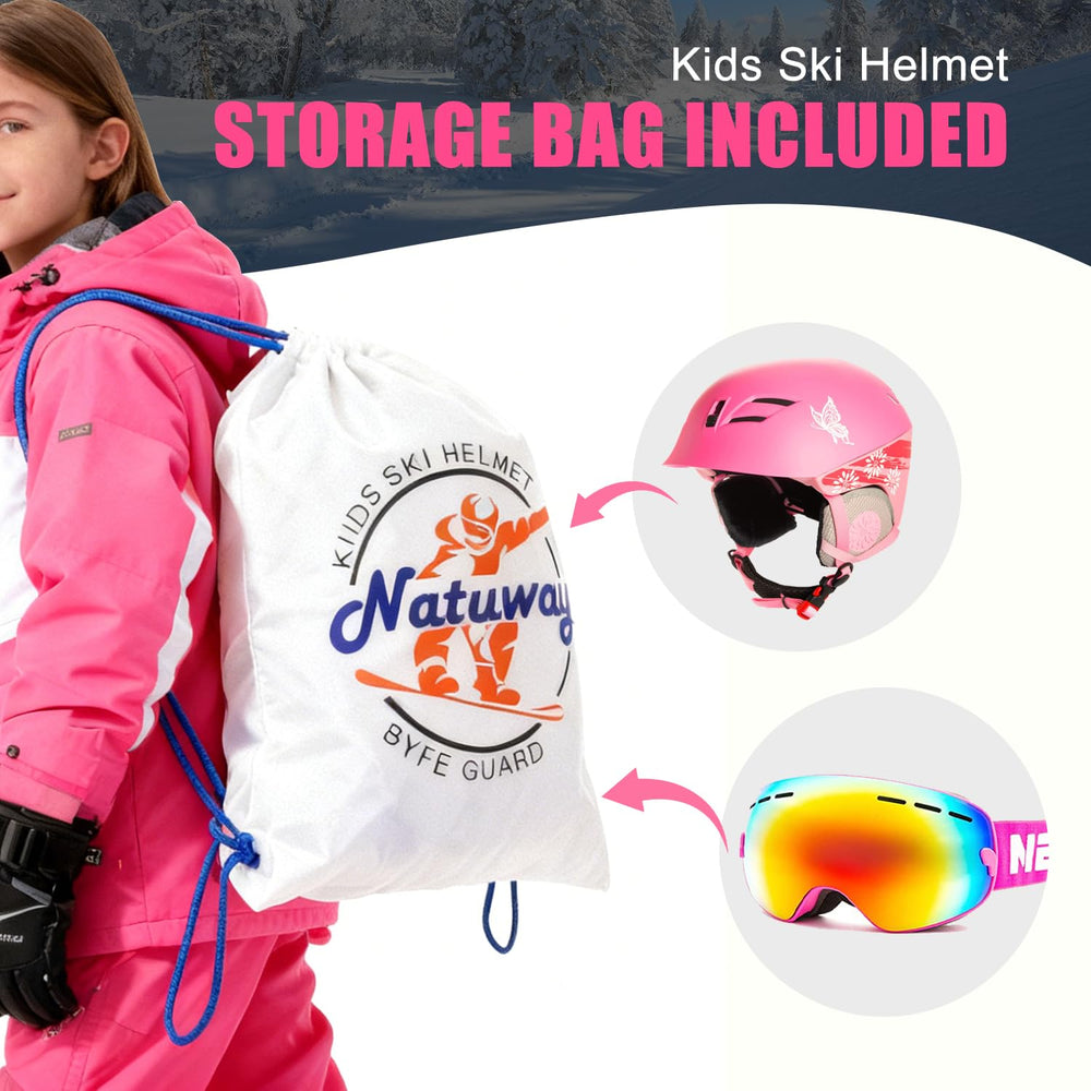 Natuway child wearing helmet and goggles on slope illustrating safe active use