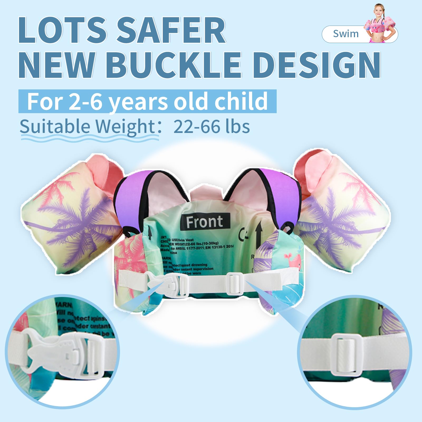 NEOELASIEN closeup of non-slip buckle and shoulder harness offering secure adjustment