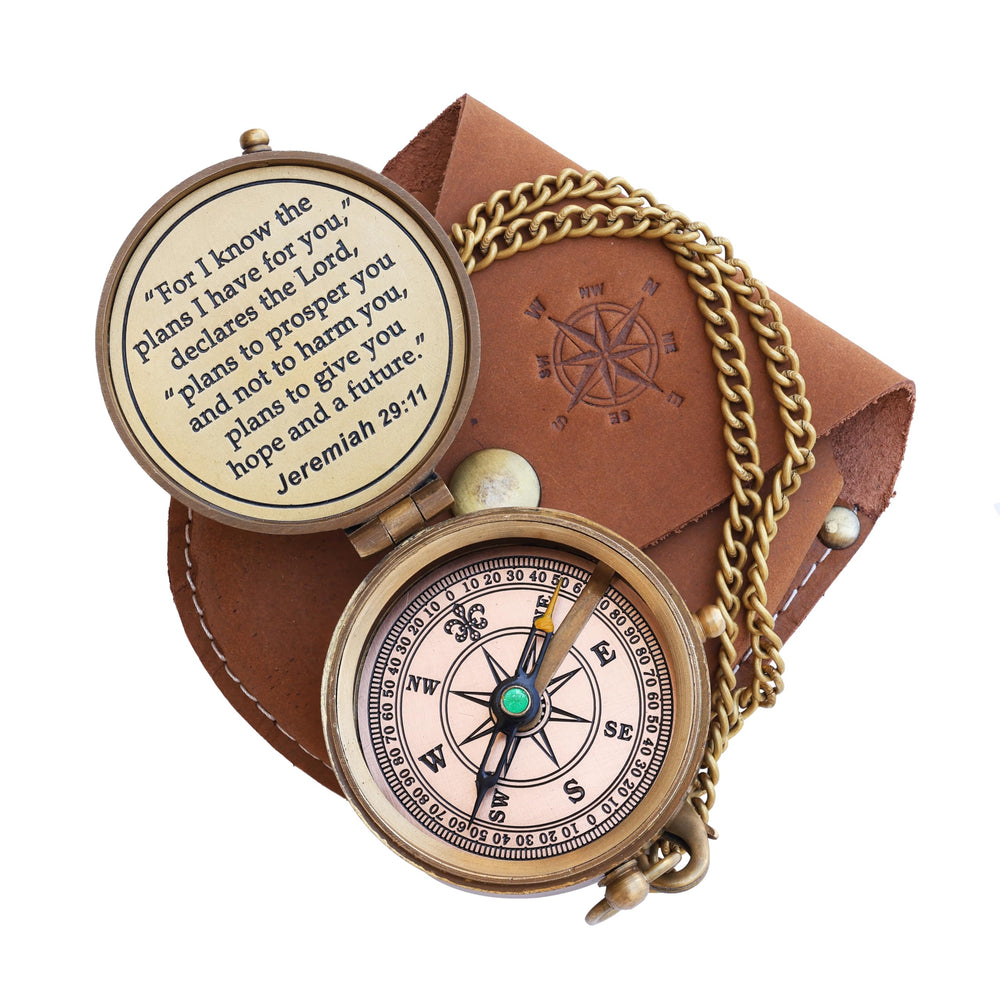 NEOVIVID open compass lid with Jeremiah 29:11 engraving for meaningful gifting