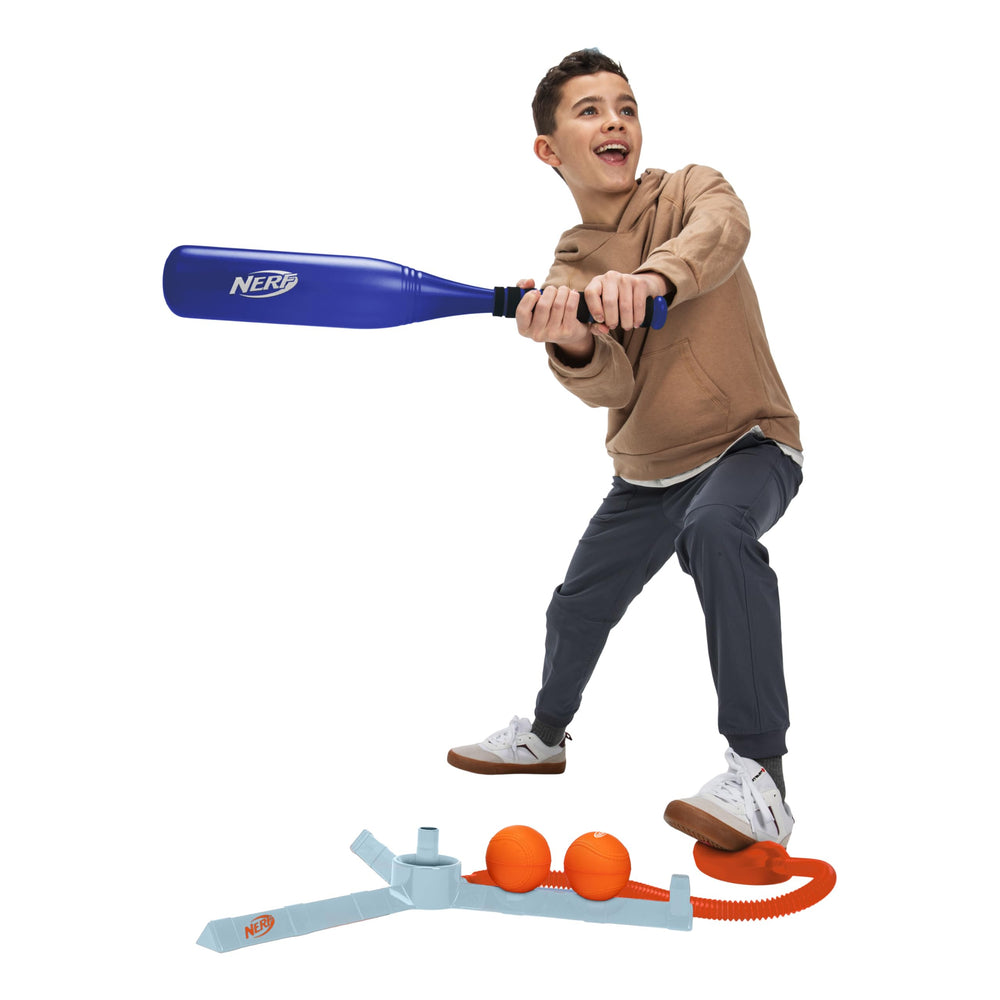 NERF AirTee next to a child for scale and easy setup benefit