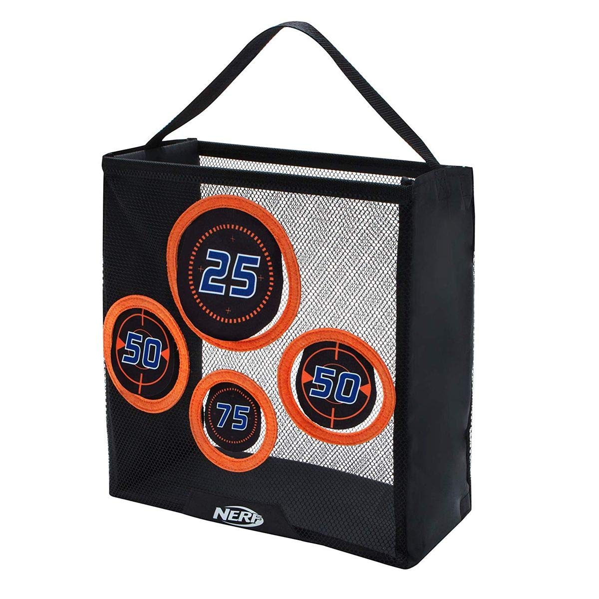 Nerf Elite portable target front view showing handle and catch pocket for easy practice