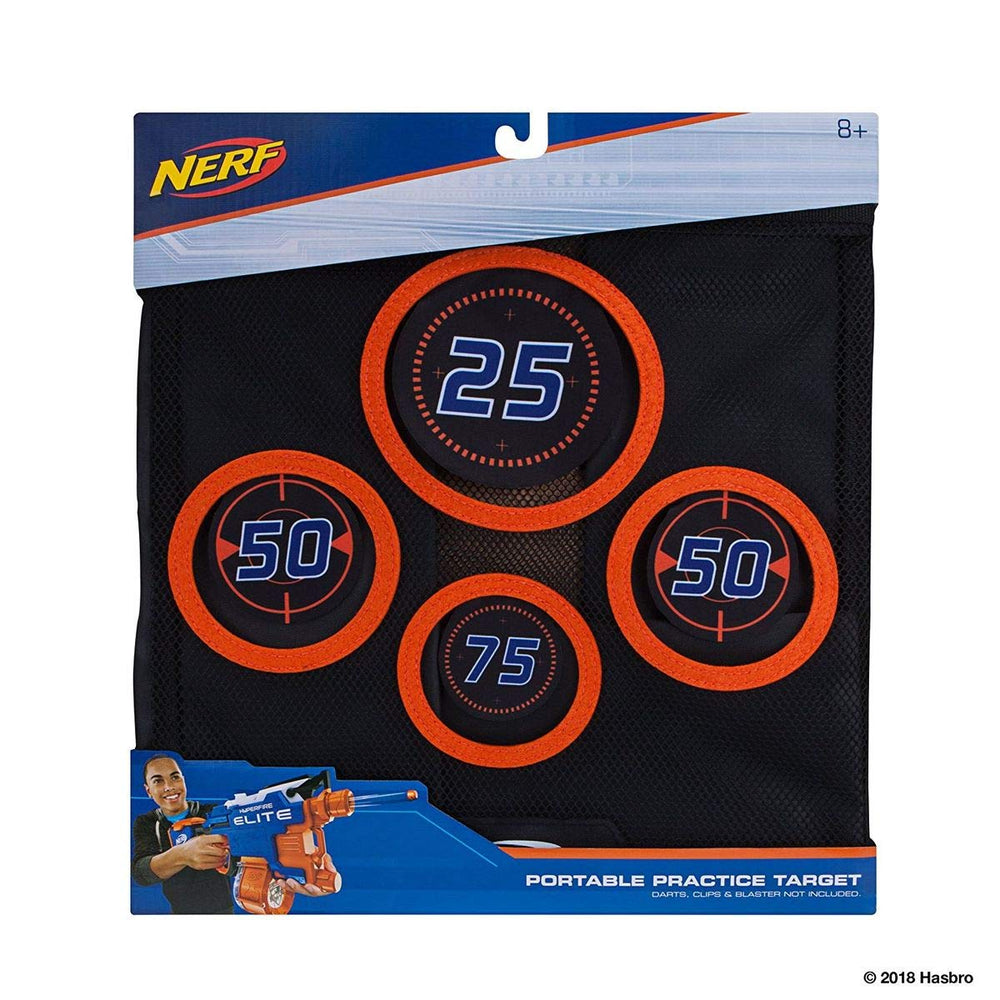 Nerf Elite target in use backyard scene demonstrating portability and fast reload benefit
