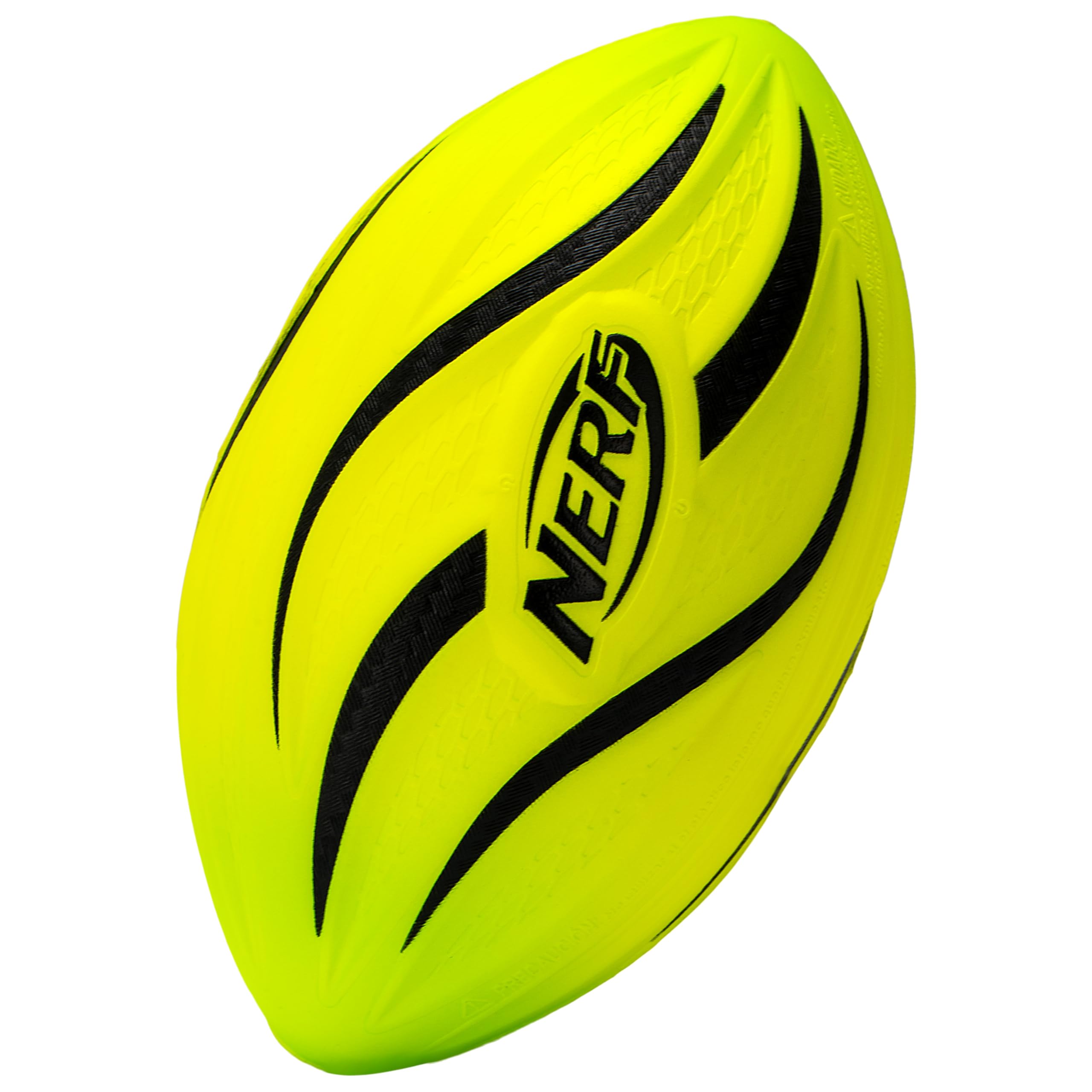 NERF front view of yellow foam football showing logo and shape, ideal for play