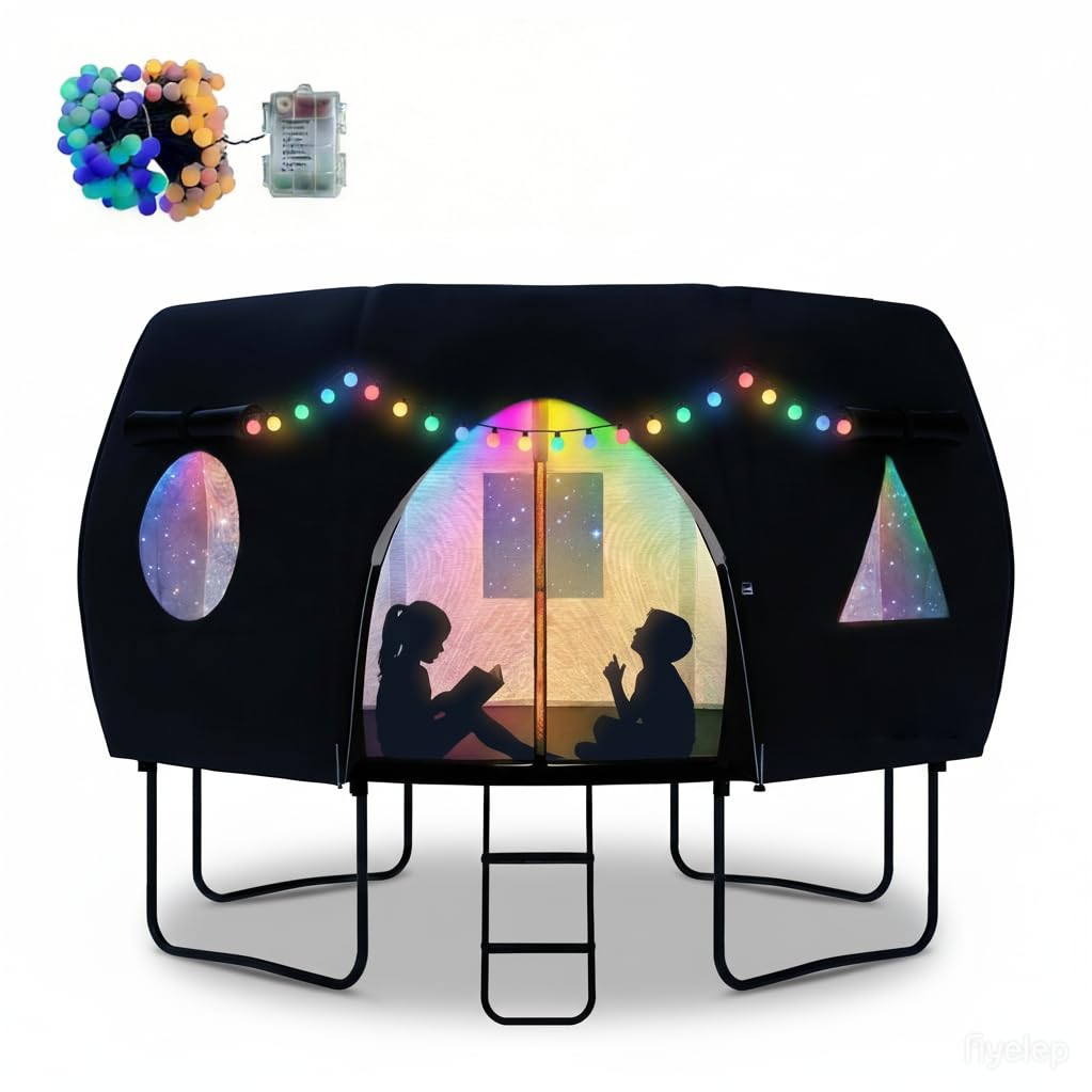 Nestly front view of 12FT trampoline tent showing full coverage and protection