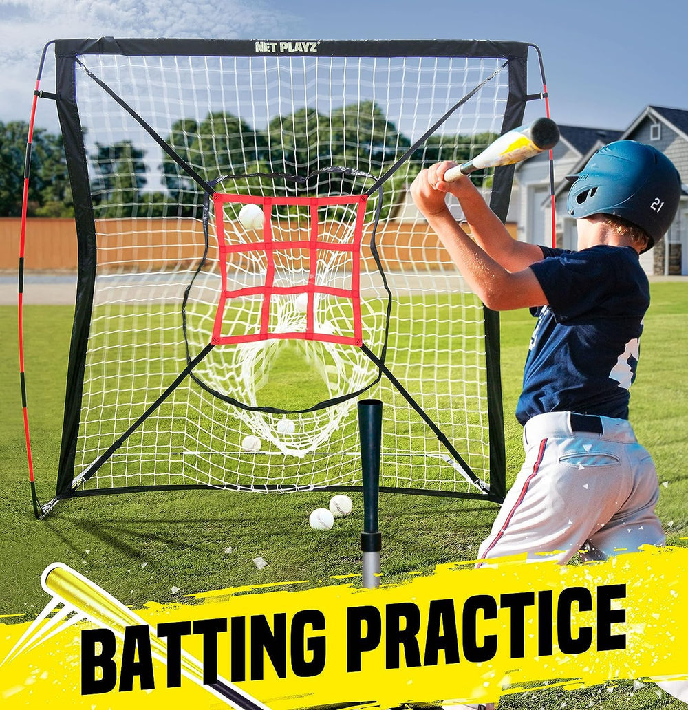 NET PLAYZ net in use during a backyard batting session to increase practice efficiency