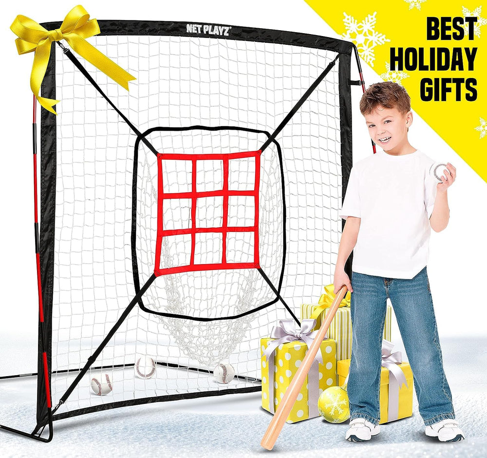 NET PLAYZ next to youth player showing 5'x5' scale for realistic practice space planning