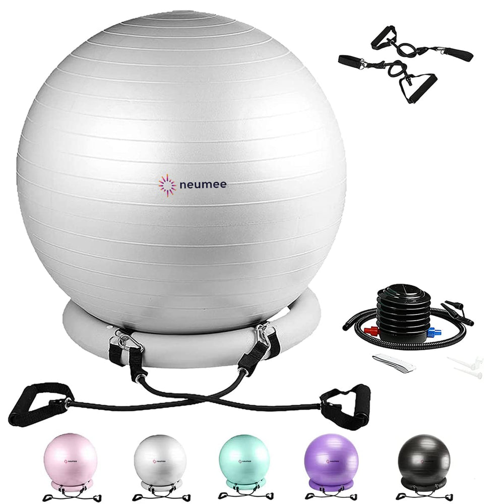 NEUMEE front view of grey ball chair demonstrating ergonomic seating benefit