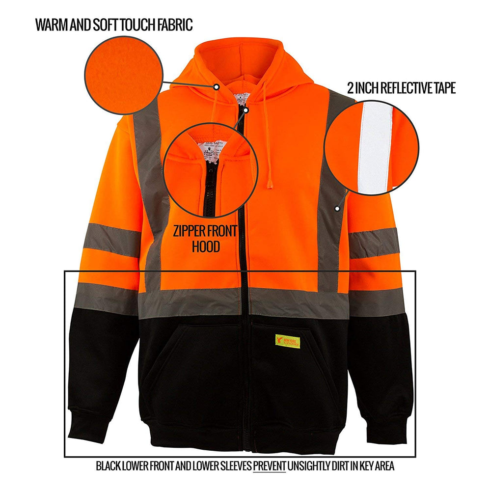 New York Hi-Viz H9011 close-up of zipper and hood showing easy on-off convenience
