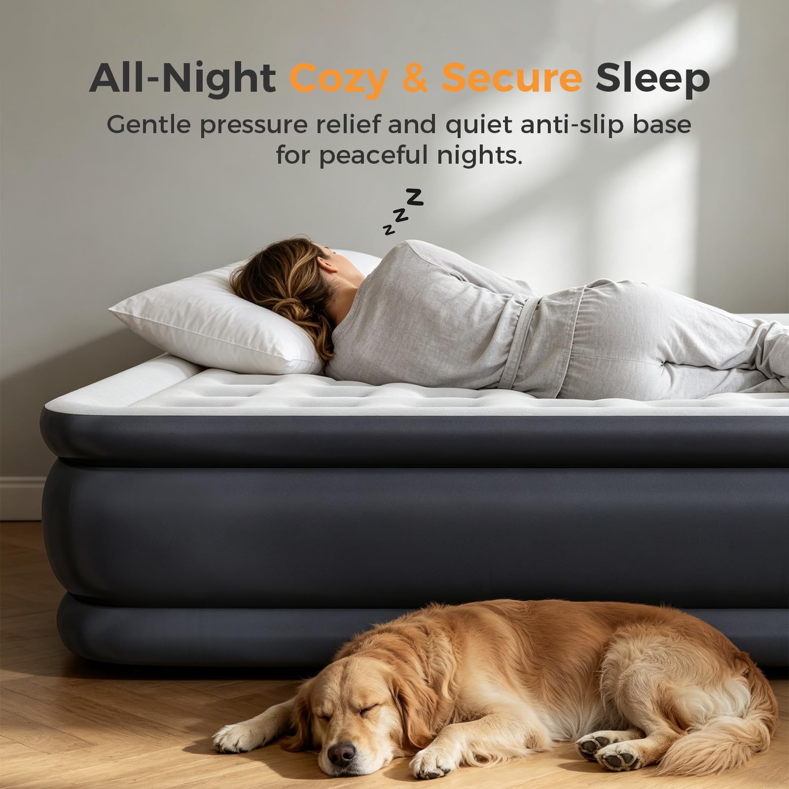NEWBULIG sleeping couple on mattress demonstrating stability and comfortable support