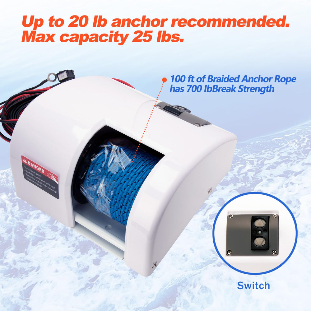 NEWMAIX winch mounted on bow demonstrating stable deck installation advantage