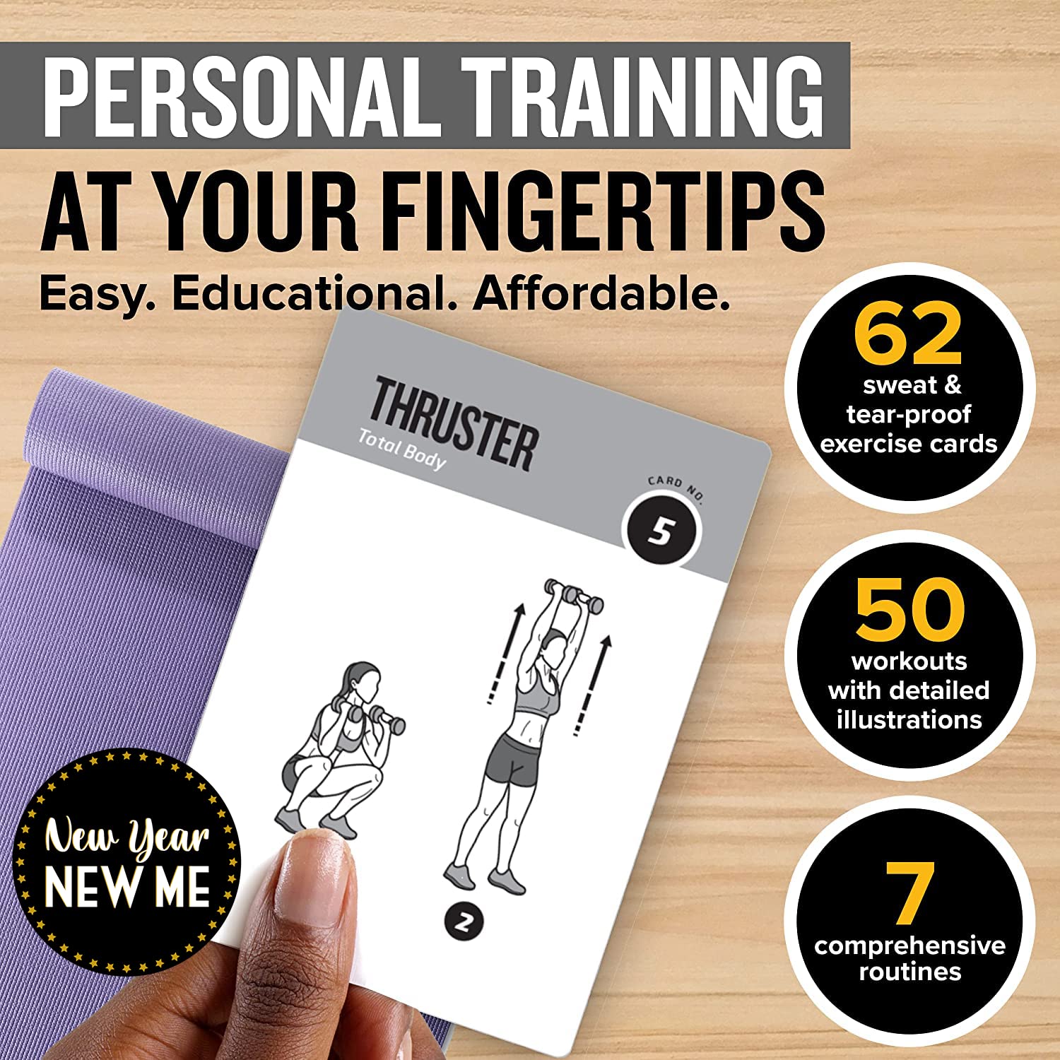 NewMe Fitness close-up of exercise illustration and step guidance