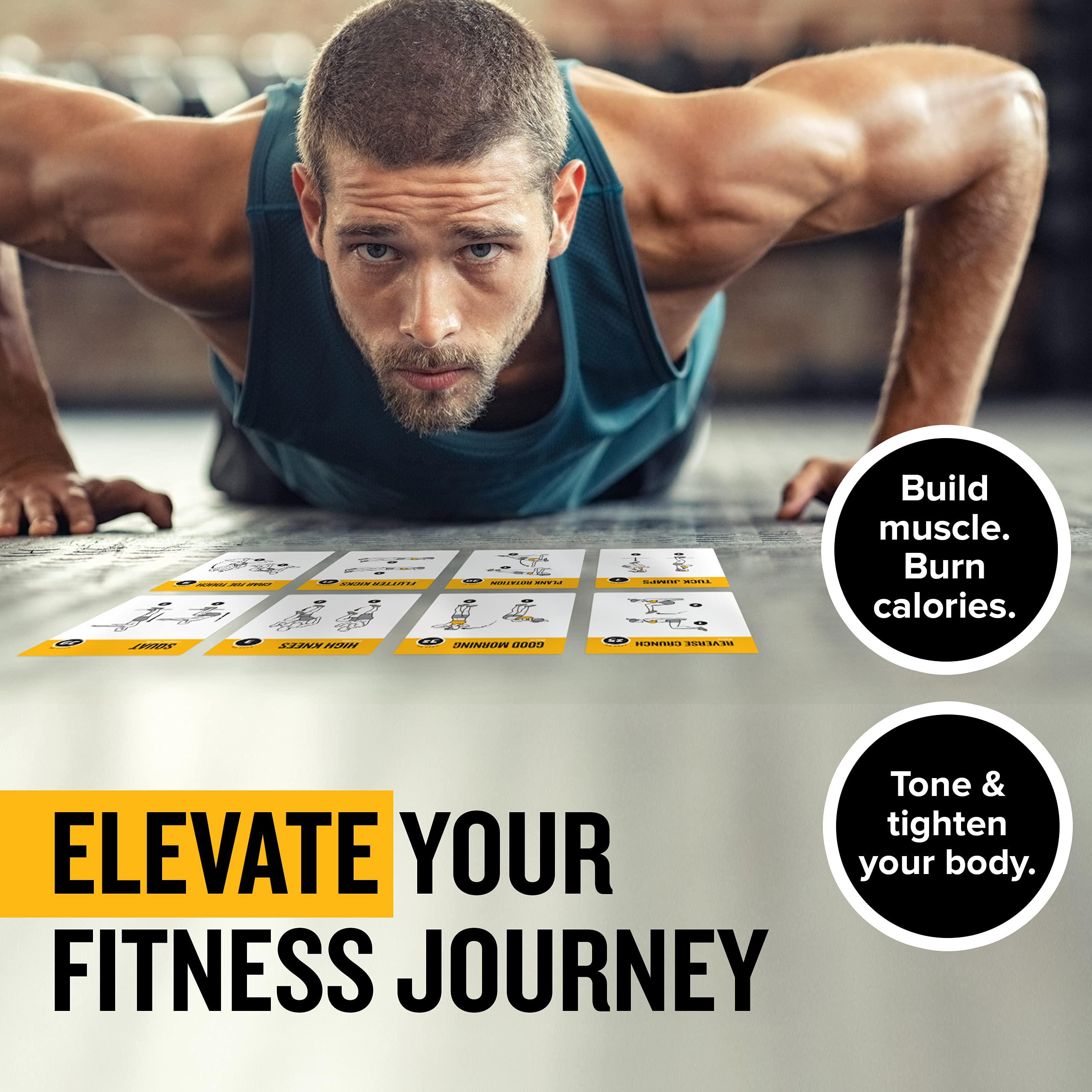 NewMe Fitness cards paired with a resistance band illustrating scalable intensity