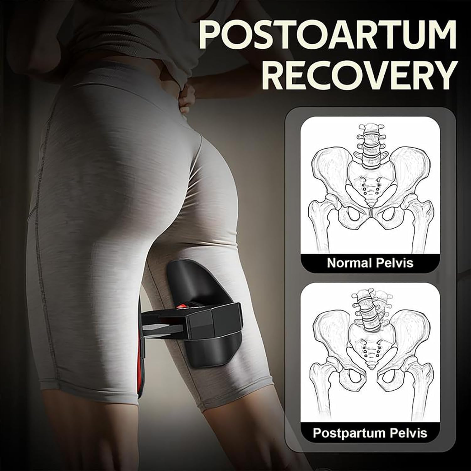 Nexpowx in-use between thighs during exercise to engage pelvic floor and glutes