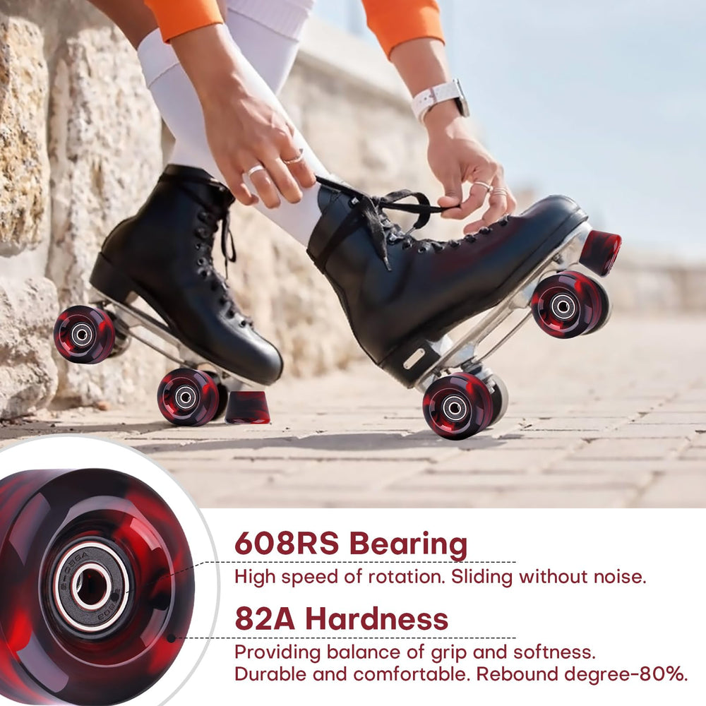 Nezylaf wheels mounted on skates in use, ready-to-skate convenience