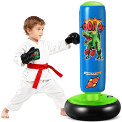 NIBBaNACAL front view of 47-inch dinosaur punching bag showing playful design and stability