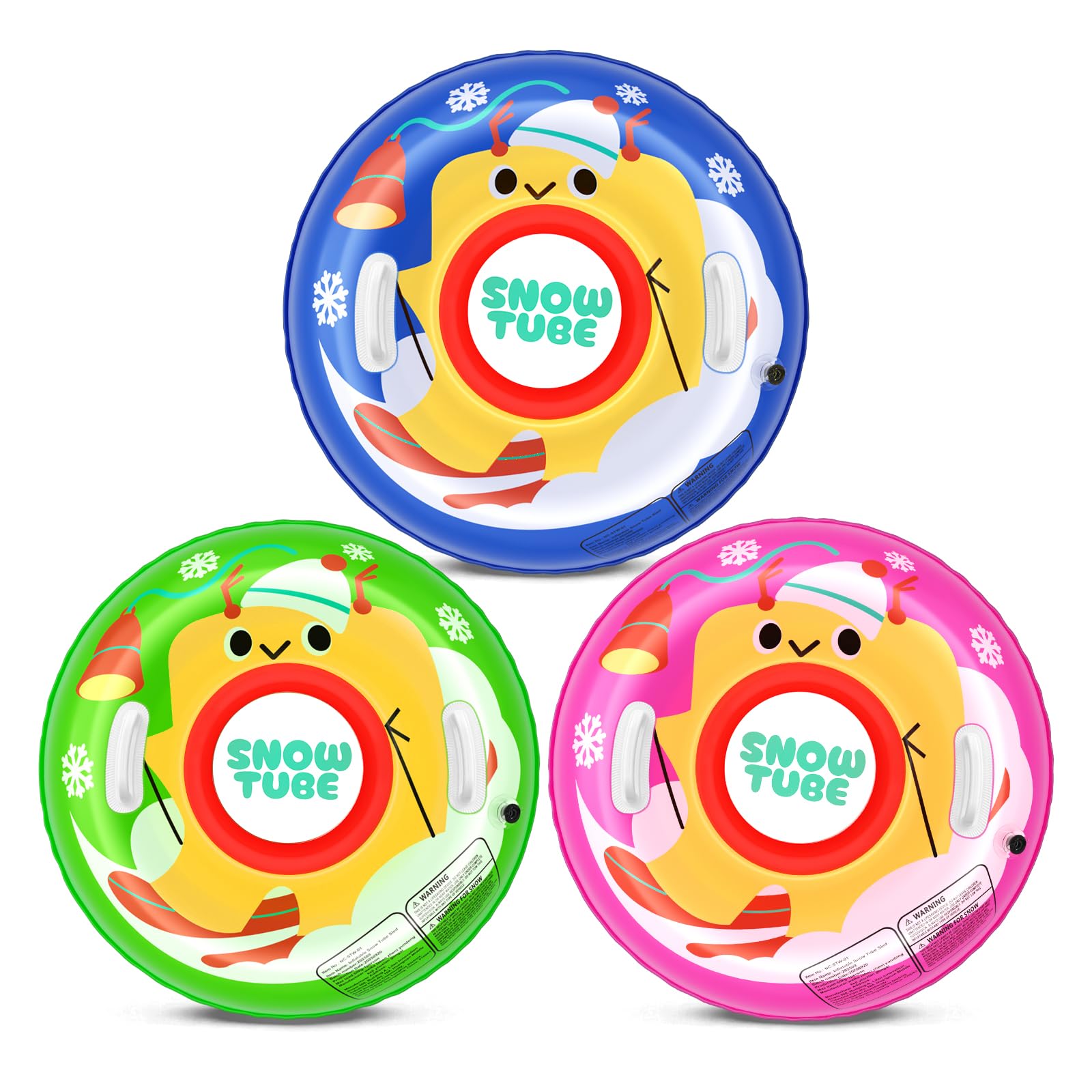 NIBBaNACAL front view of three colorful tubes showing designs and handles for visibility