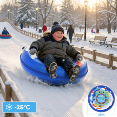 NIBBaNACAL child riding tube down snowy hill illustrating stability and fun