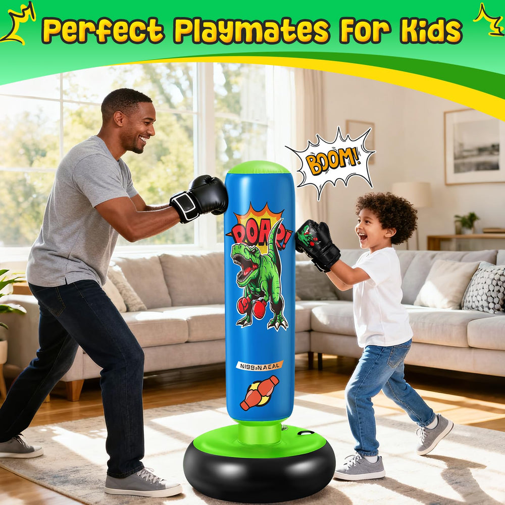 NIBBaNACAL child wearing included gloves practicing punches in backyard for active play