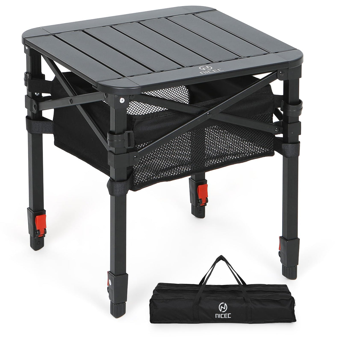 Nice C front view of folded camping table showing compact carry benefit