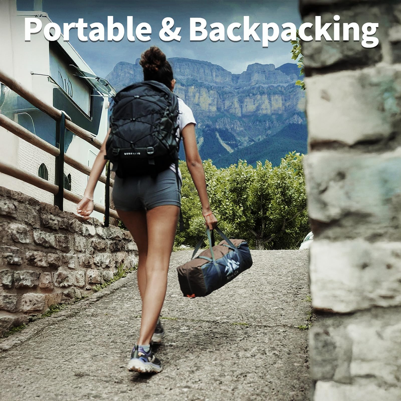 Night Cat door vestibule with backpacks stored showing organized gear protection