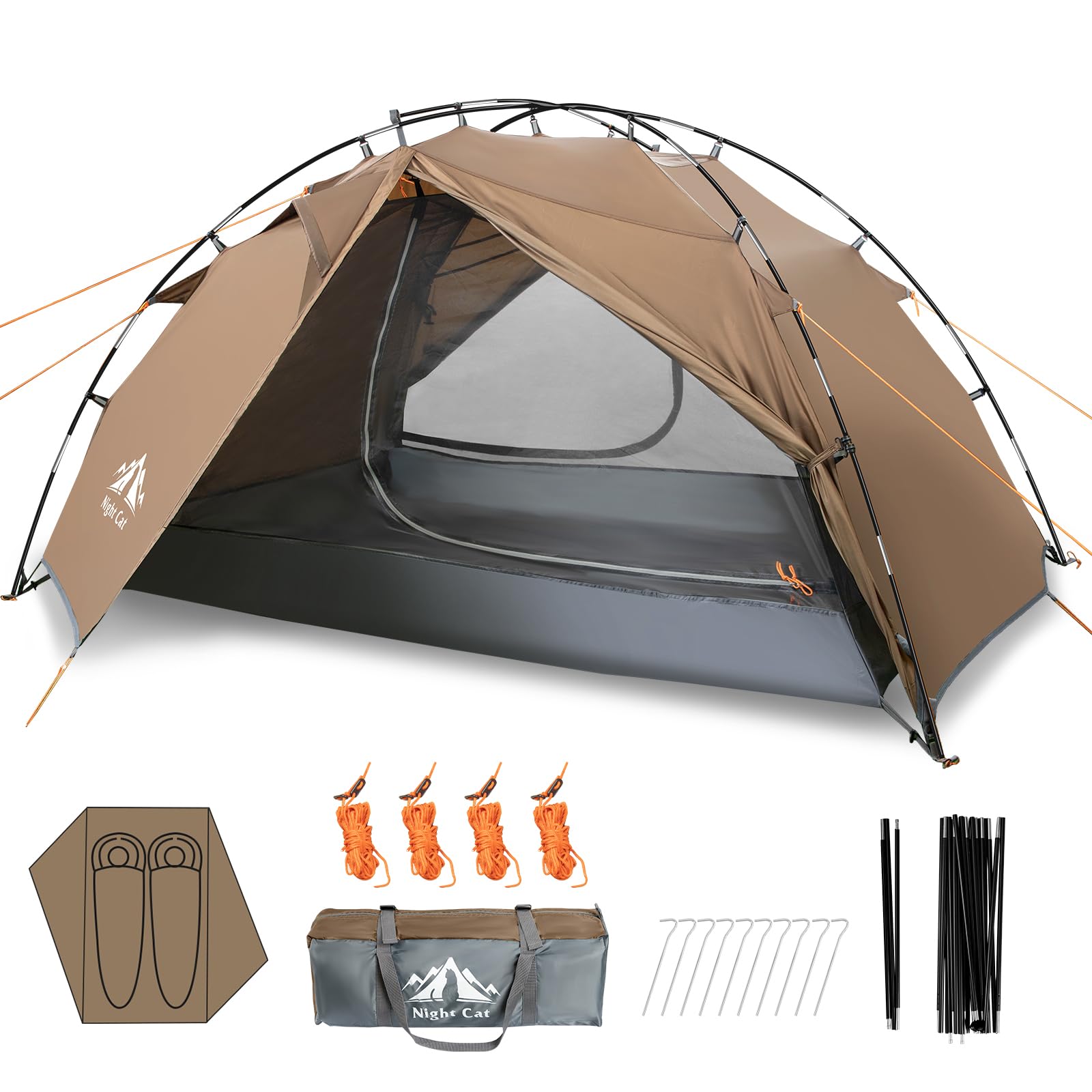 Night Cat front exterior view showing dual doors and waterproof fly, reliable weather protection