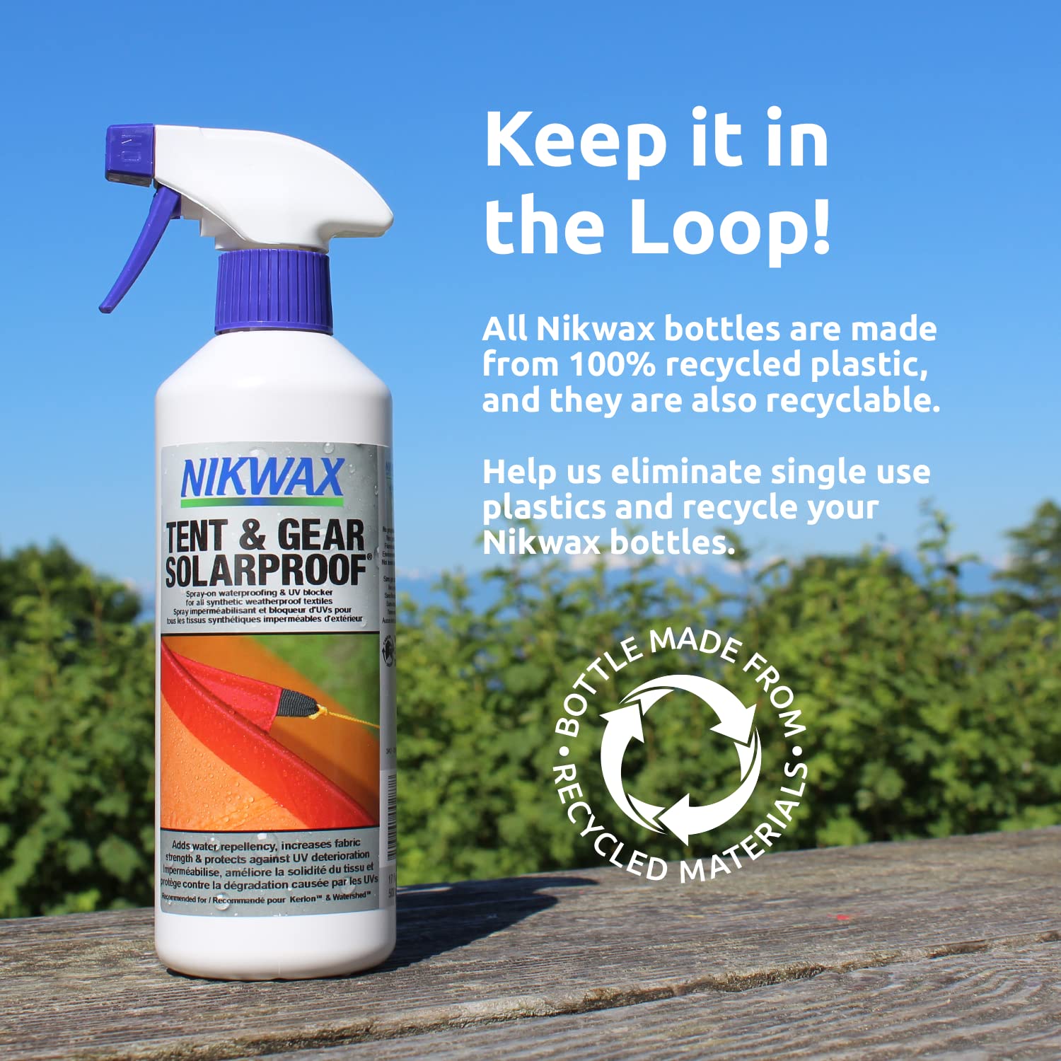 Nikwax label close-up highlighting PFAS-free, water-based formula
