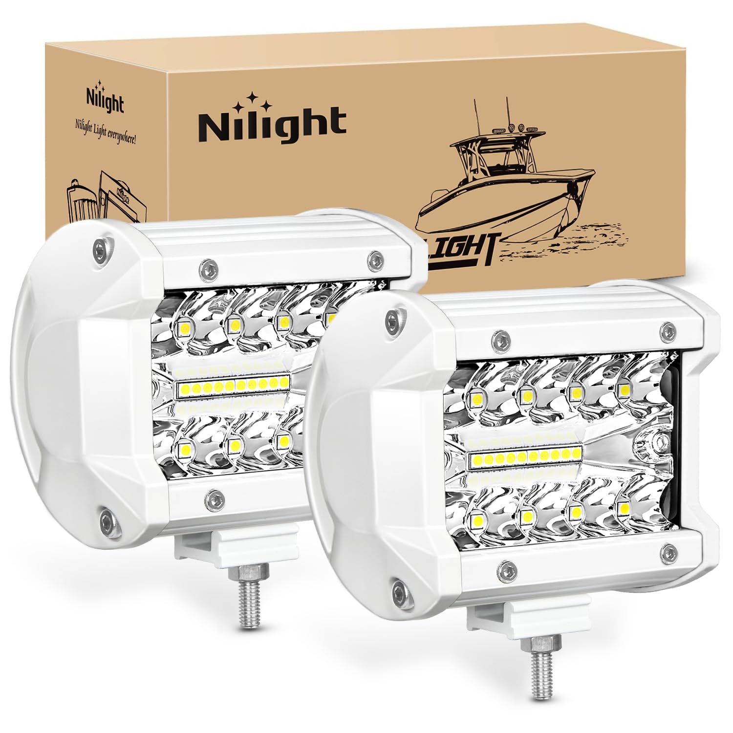 Nilight front view of 4-inch pods showing bright lens and shape, improving visibility