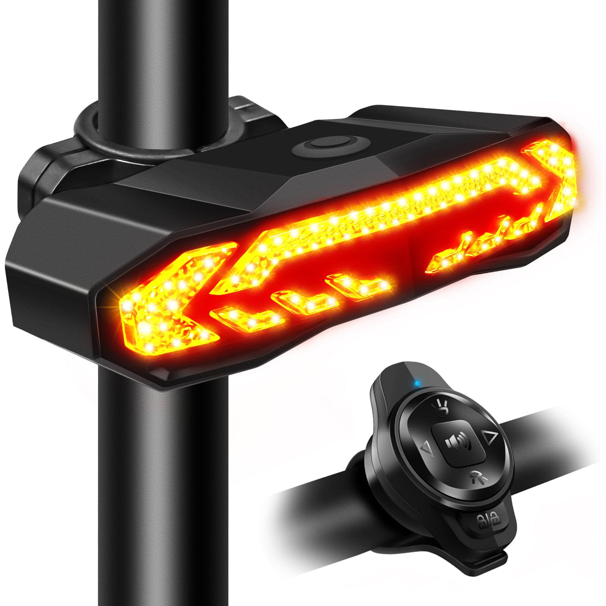 NineLeaf taillight front view showing LEDs and compact housing for clearer rear visibility