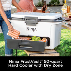 Ninja dry drawer open showing separate storage, keeps food cool and dry