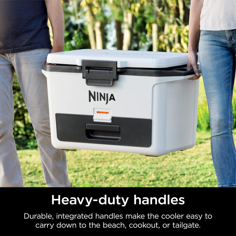 Ninja FrostVault padded carry handle closeup for comfortable transport and heavy-load handling benefit