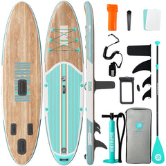 niphean front packaged SUP Green Wood showing ready-to-launch kit and convenience