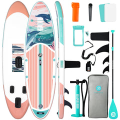 niphean front view of pink SUP kit showing board and accessories for instant use