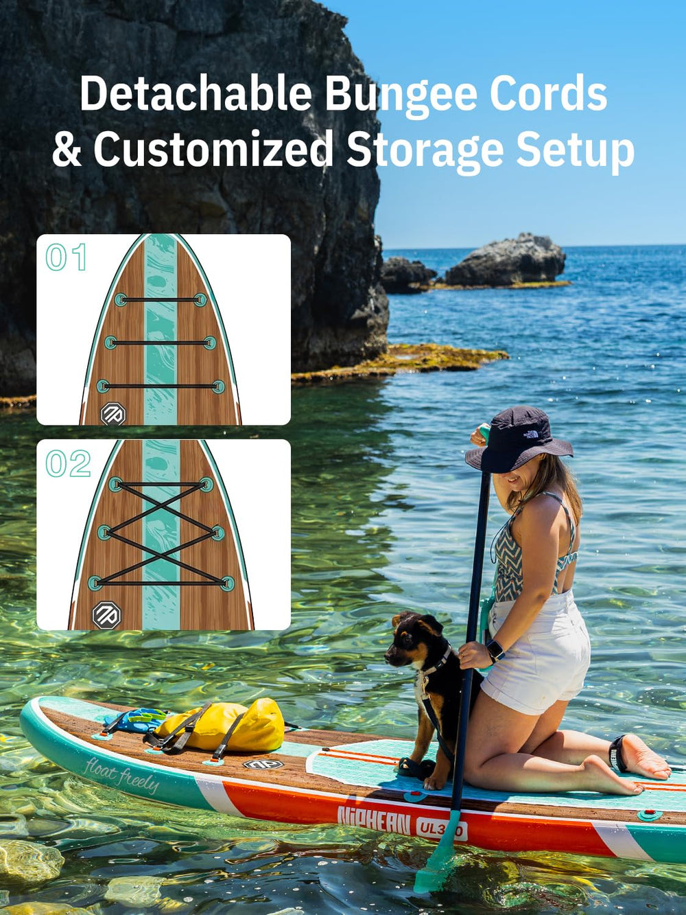 niphean leash and fins detail enabling safety and improved tracking control
