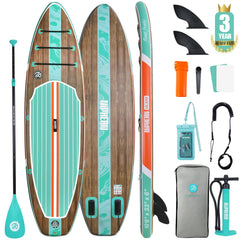 niphean front view brown wood SUP showing stable shape and portability