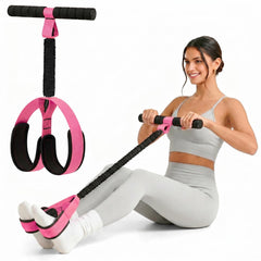 Nisuez front view of pink pedal resistance band showing full product and benefits