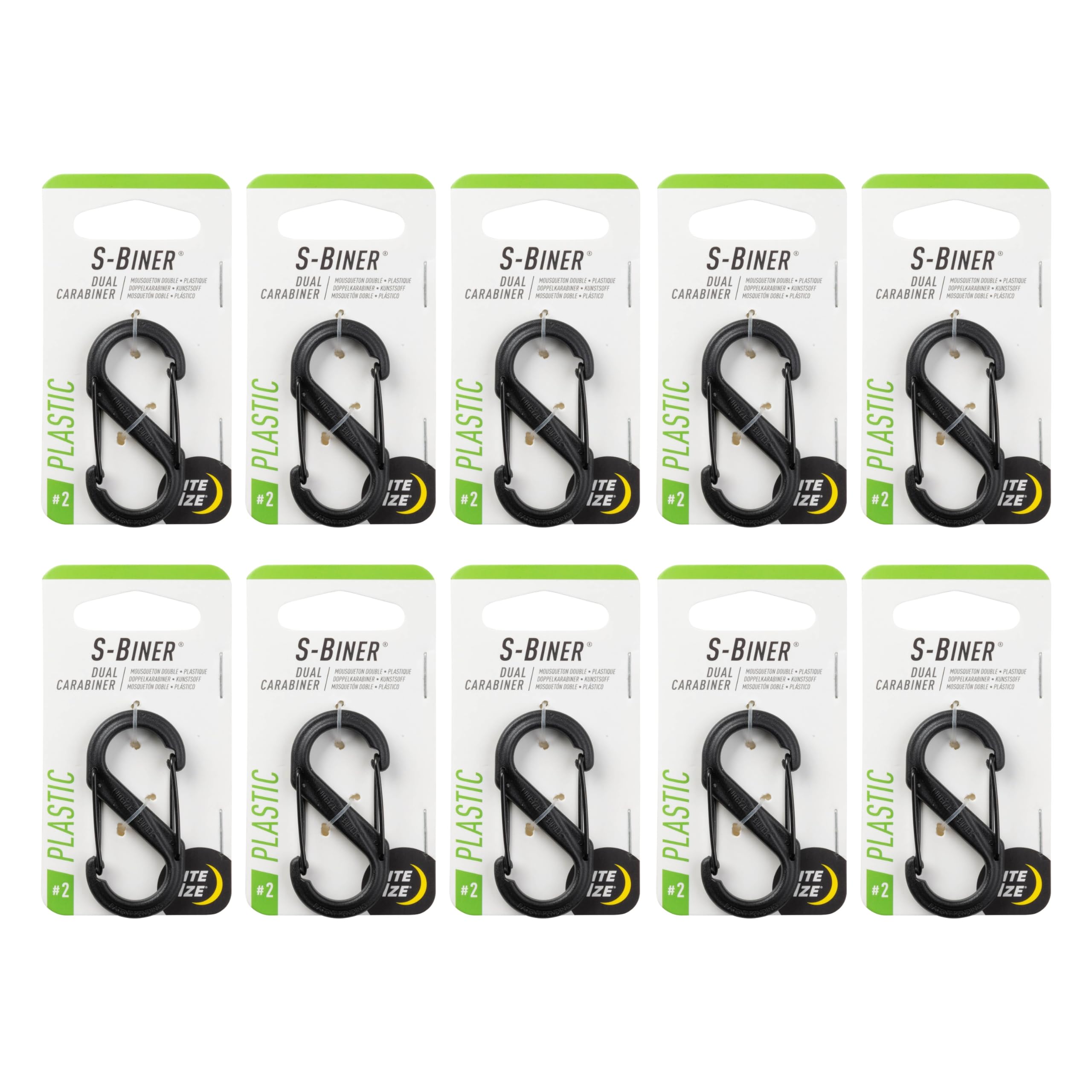Nite Ize S-Biner front view showing dual-gate shape and compact design for tidy organization