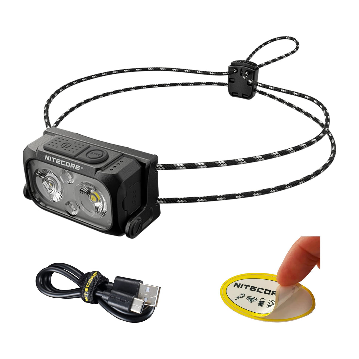 Nitecore NU21 front view showing compact headlamp and bright benefit