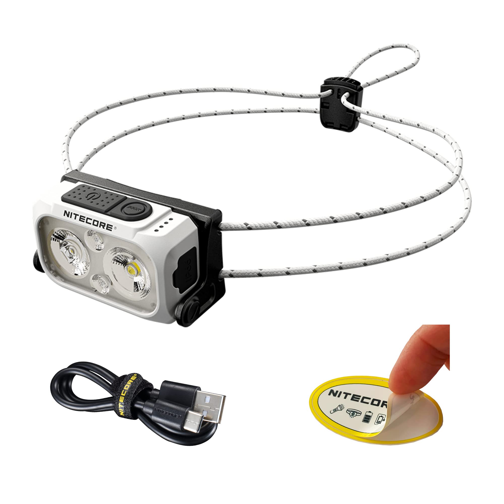 Nitecore NU21 front view showing compact headlamp and bright beam