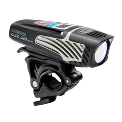 NiteRider Lumina OLED front view showing compact housing and beam, improving night visibility