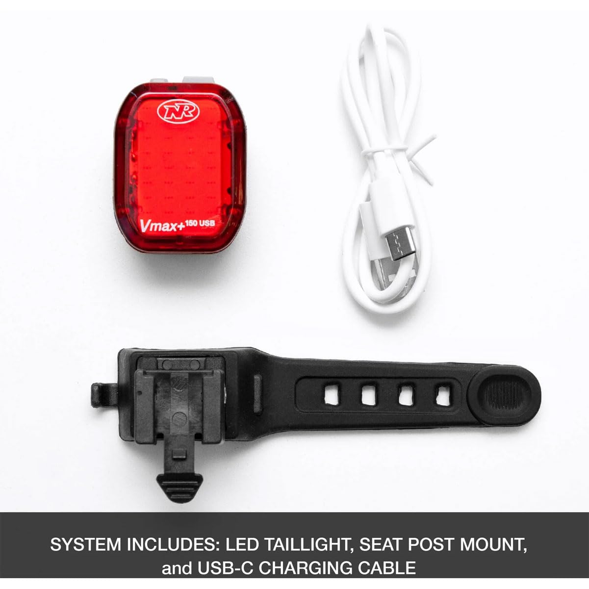 NiteRider Vmax+ attached to strap and gear for versatile carry benefit