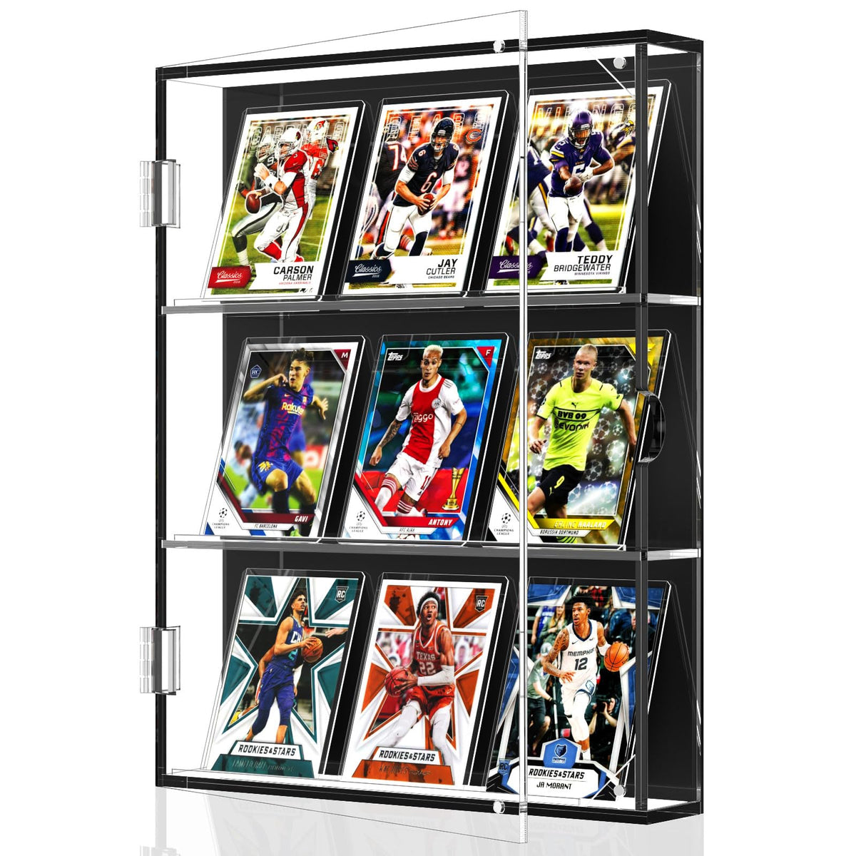 NIUBEE front view clear acrylic frame showcasing nine cards with crisp visibility