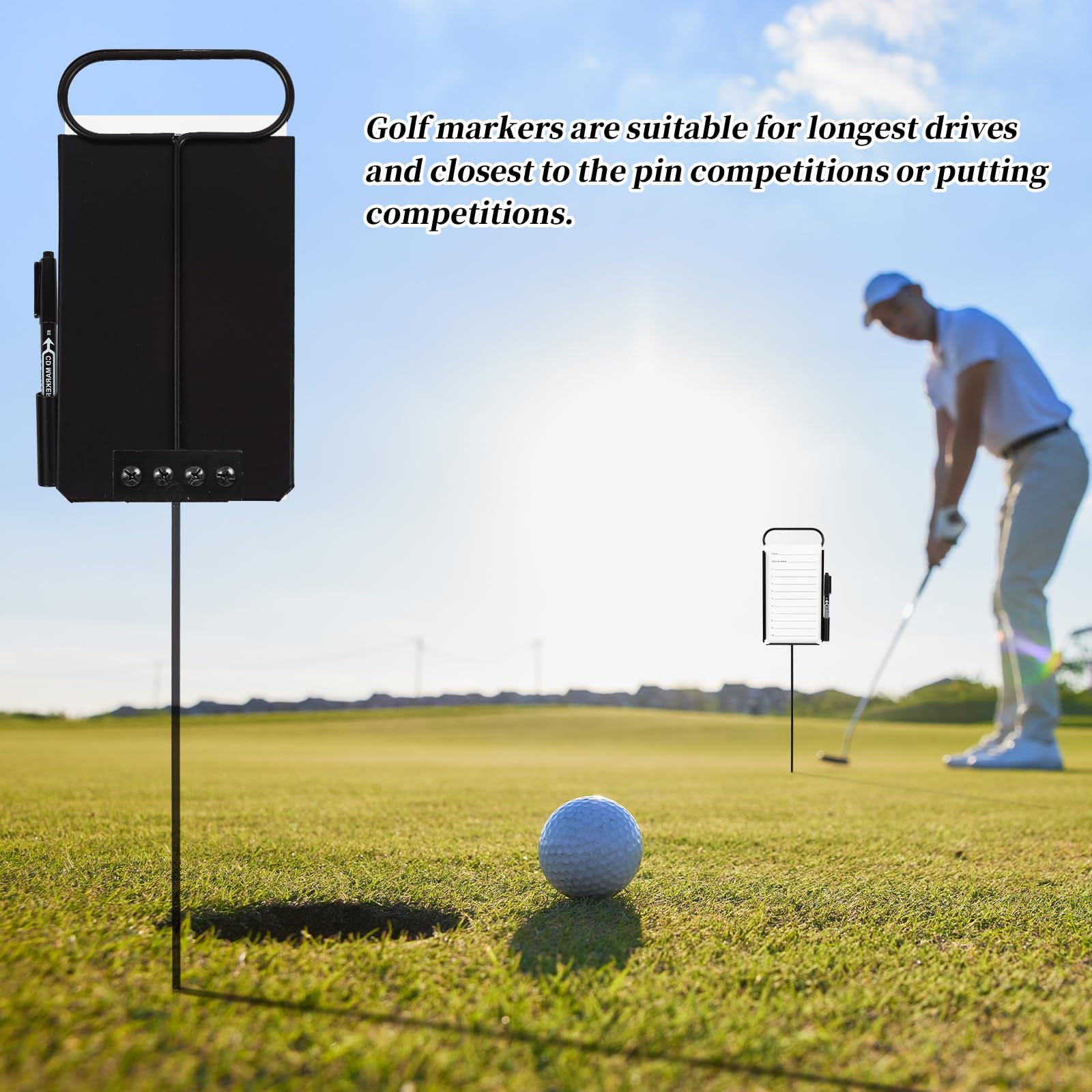 Niyanghome marker on green during play showing easy event setup benefit